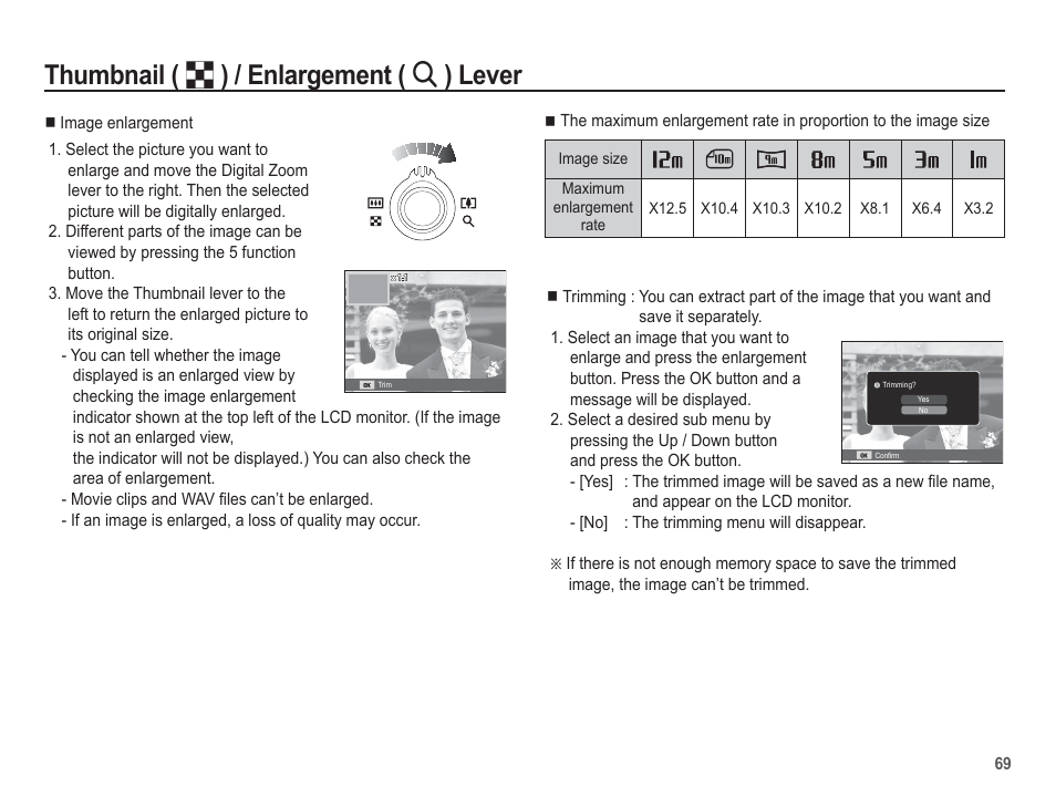 Thumbnail ( º ) / enlargement ( í ) lever | Samsung EC-TL105ZBPBUS User Manual | Page 70 / 106