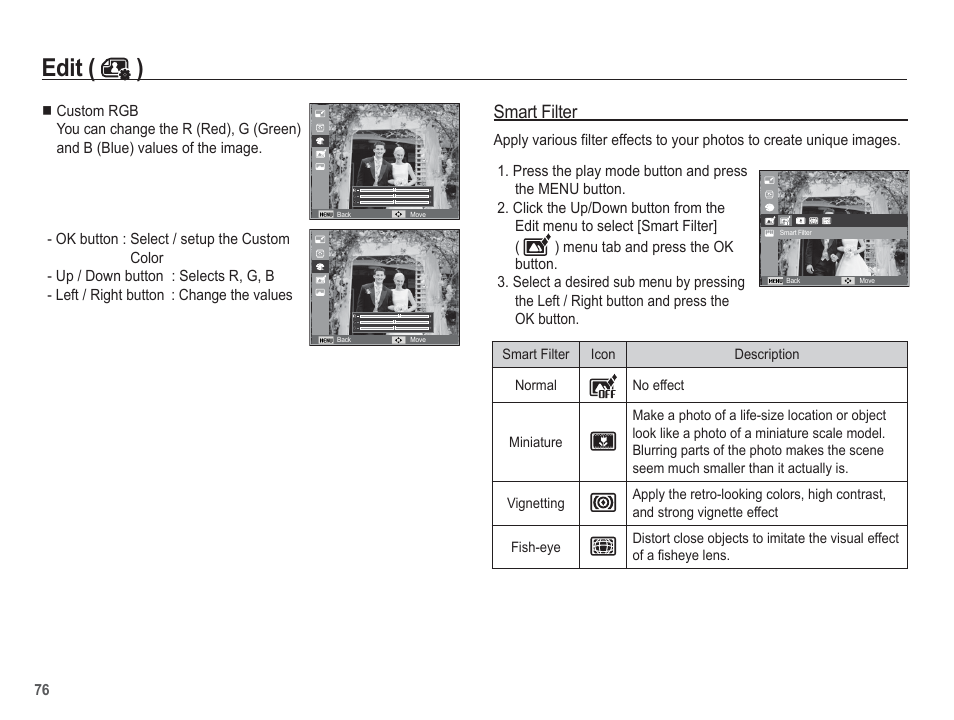 Edit ( ), Smart filter | Samsung EC-TL105ZBPBUS User Manual | Page 77 / 106