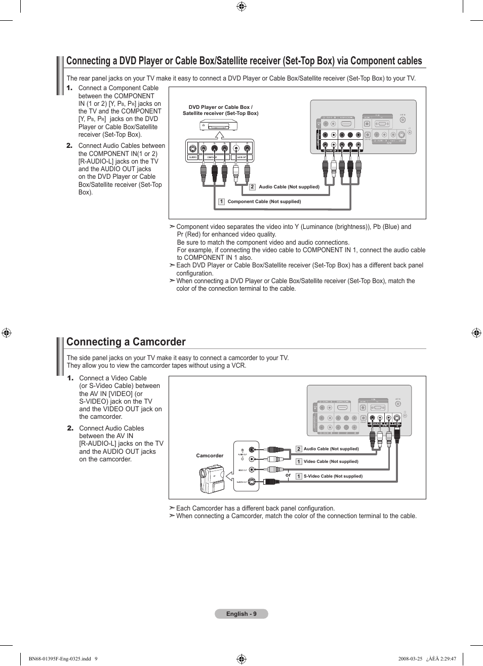 Connecting a camcorder | Samsung LN22A450C1XZP User Manual | Page 11 / 101