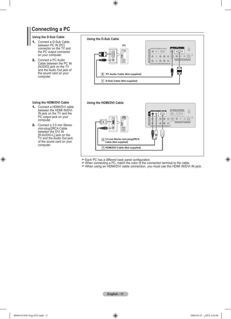 Connecting a pc | Samsung LN22A450C1XZP User Manual | Page 13 / 101