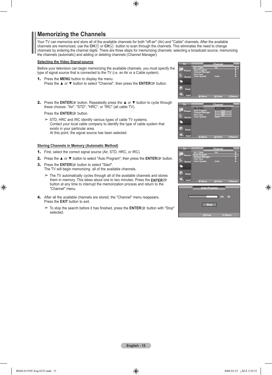 Memorizing the channels | Samsung LN22A450C1XZP User Manual | Page 17 / 101