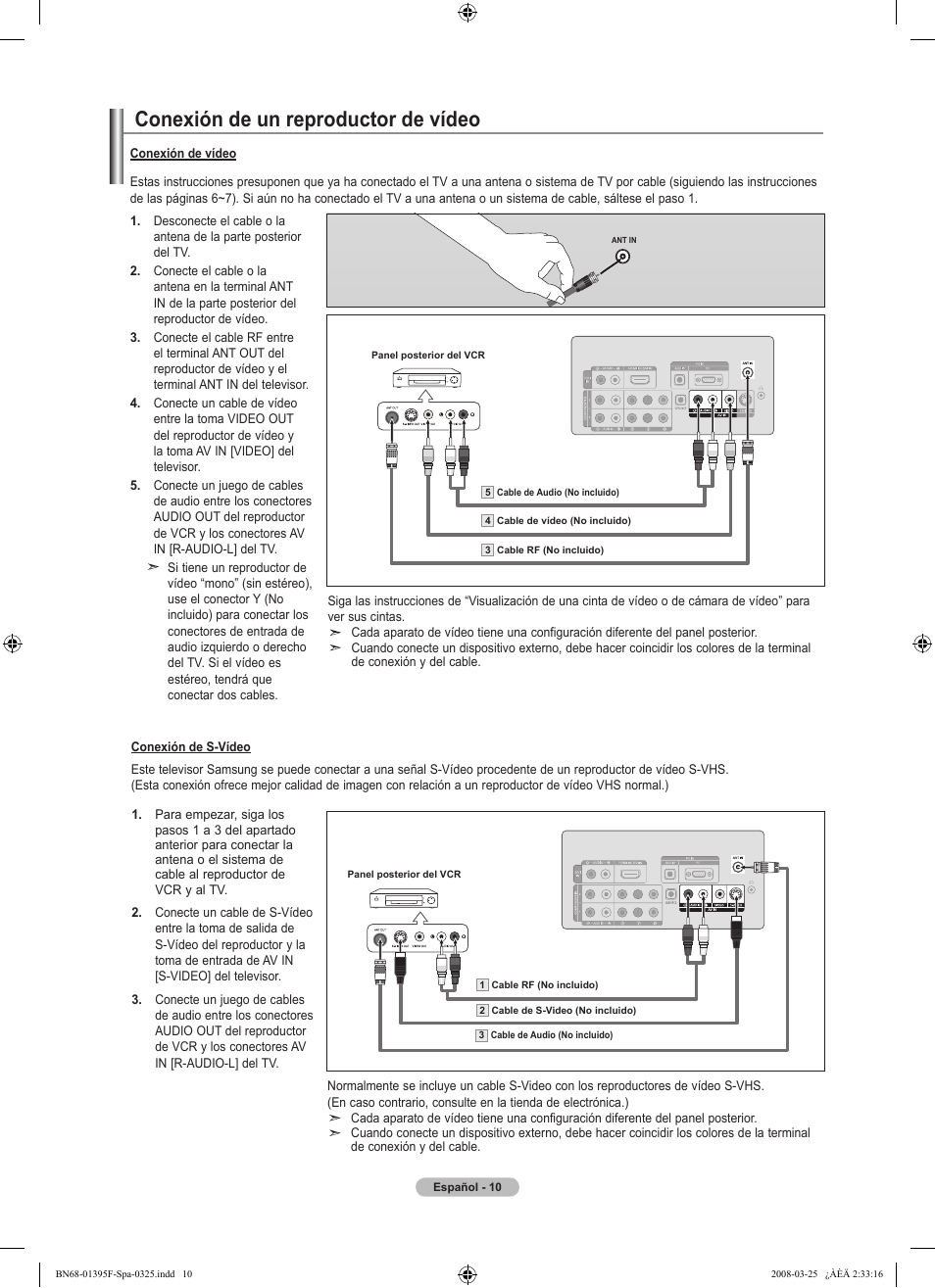 Conexión de un reproductor de vídeo | Samsung LN22A450C1XZP User Manual | Page 62 / 101