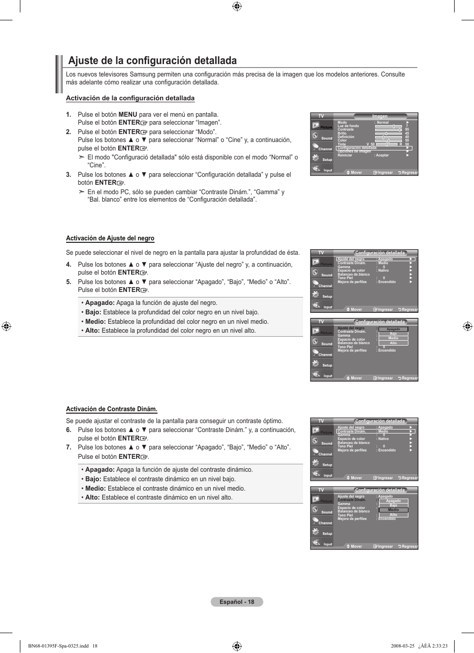 Ajuste de la configuración detallada | Samsung LN22A450C1XZP User Manual | Page 70 / 101