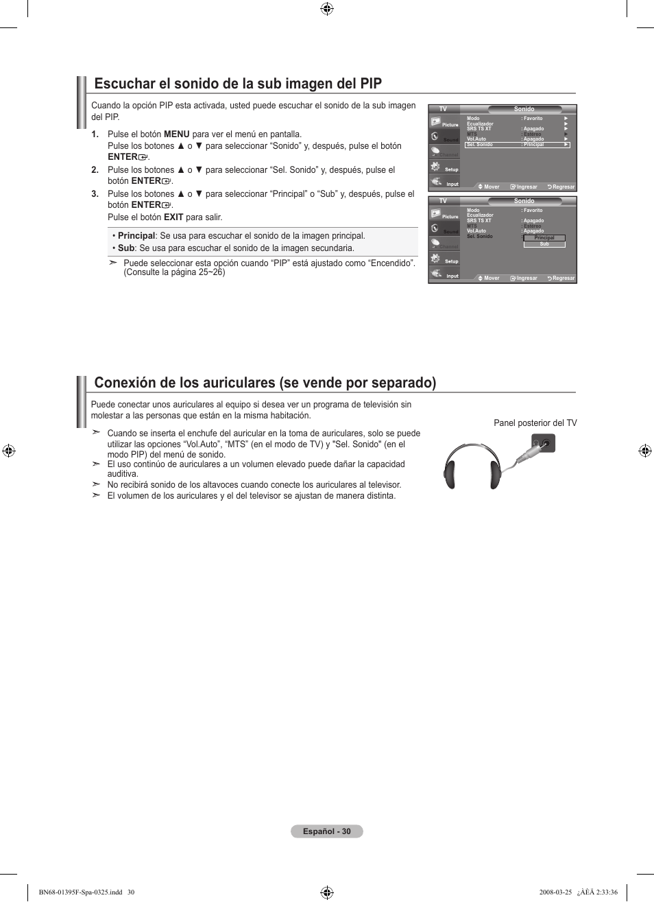 Escuchar el sonido de la sub imagen del pip | Samsung LN22A450C1XZP User Manual | Page 82 / 101