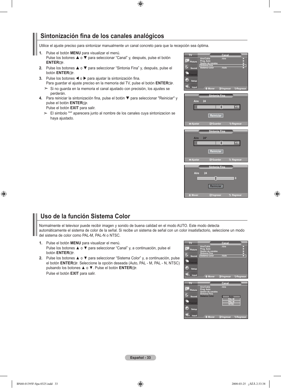 Sintonización fina de los canales analógicos, Uso de la función sistema color | Samsung LN22A450C1XZP User Manual | Page 85 / 101