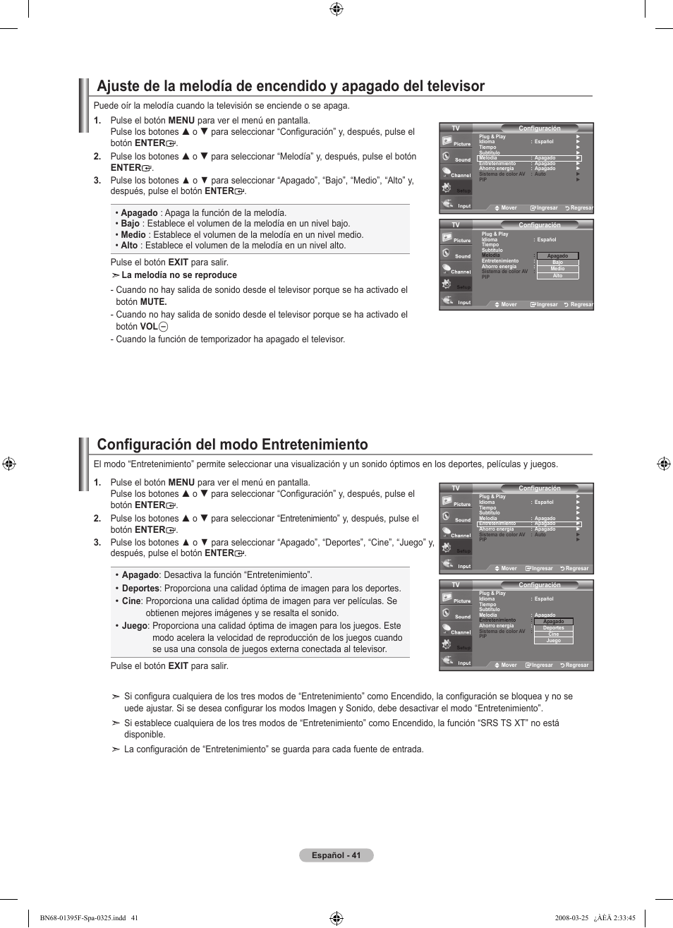 Configuración del modo entretenimiento | Samsung LN22A450C1XZP User Manual | Page 93 / 101