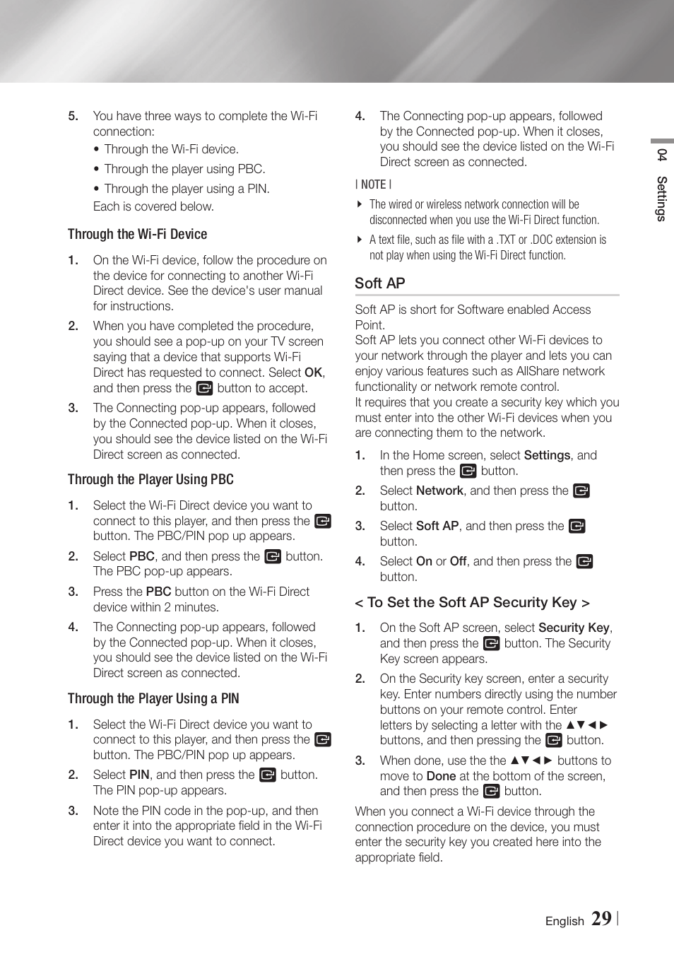 Soft ap | Samsung BD-E6500-ZA User Manual | Page 29 / 58