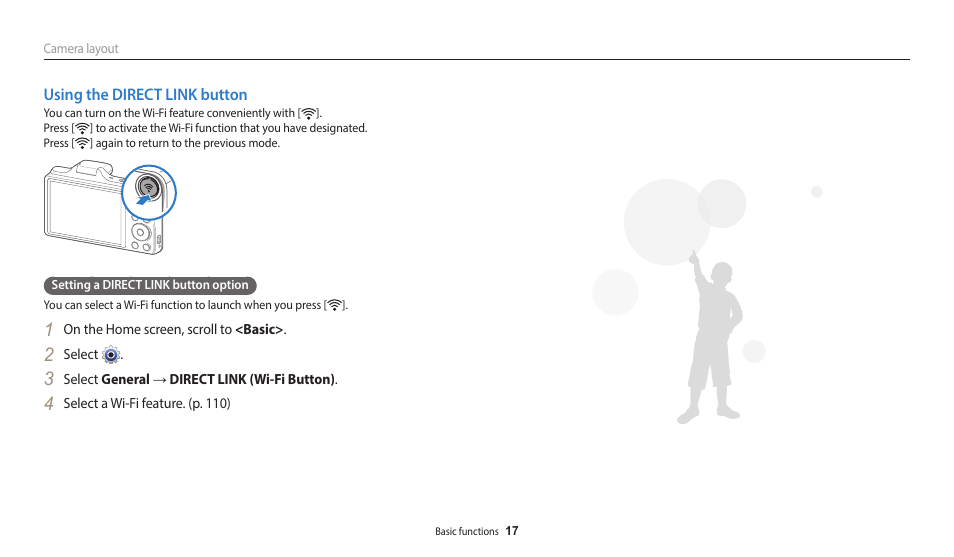 Using the direct link button | Samsung EC-WB50FZBPBUS User Manual | Page 18 / 140