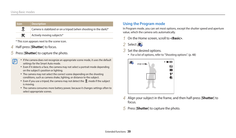 Using the program mode | Samsung EC-WB50FZBPBUS User Manual | Page 40 / 140