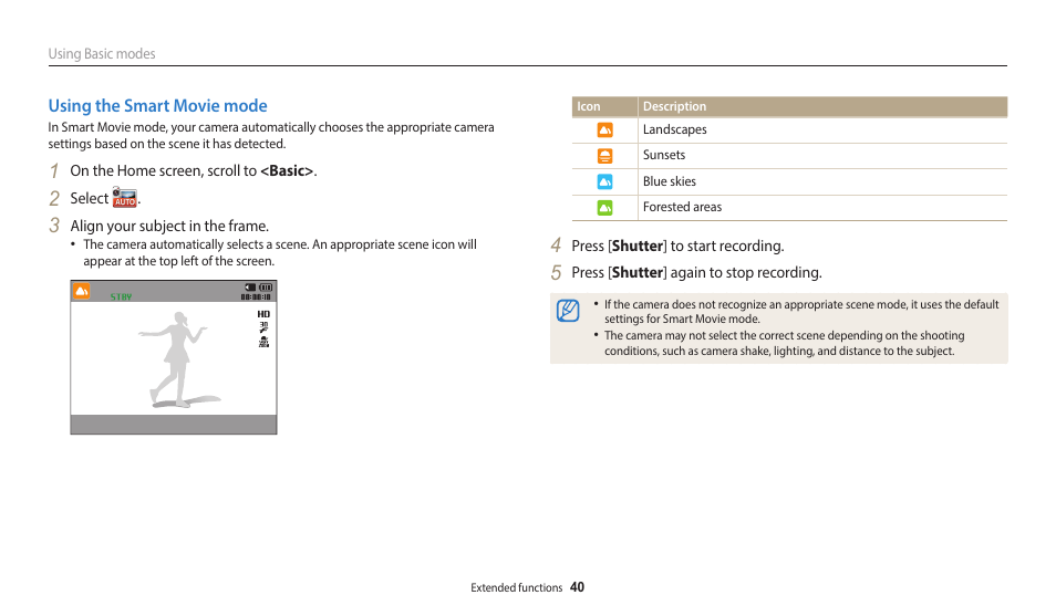 Using the smart movie mode | Samsung EC-WB50FZBPBUS User Manual | Page 41 / 140