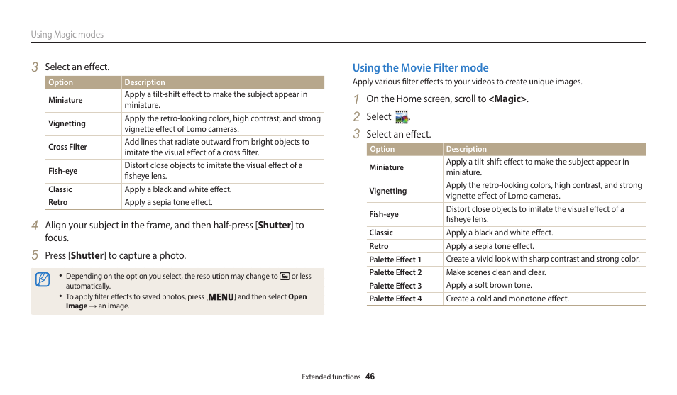 Using the movie filter mode | Samsung EC-WB50FZBPBUS User Manual | Page 47 / 140