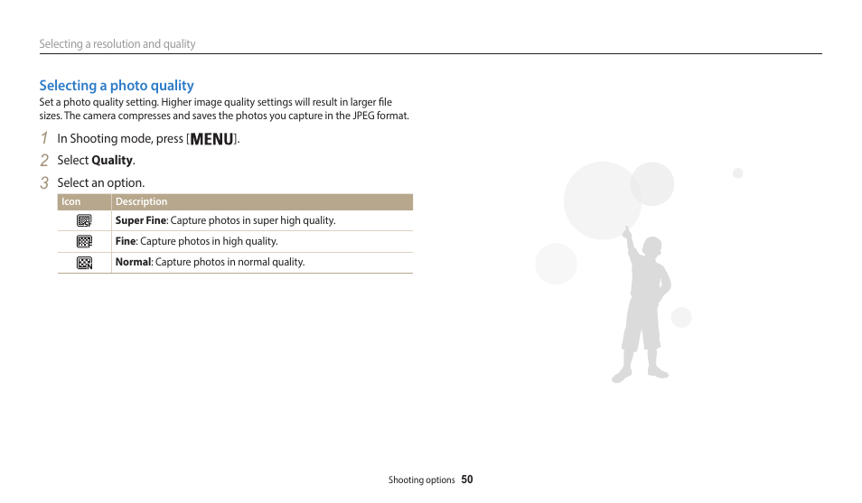 Selecting a photo quality | Samsung EC-WB50FZBPBUS User Manual | Page 51 / 140