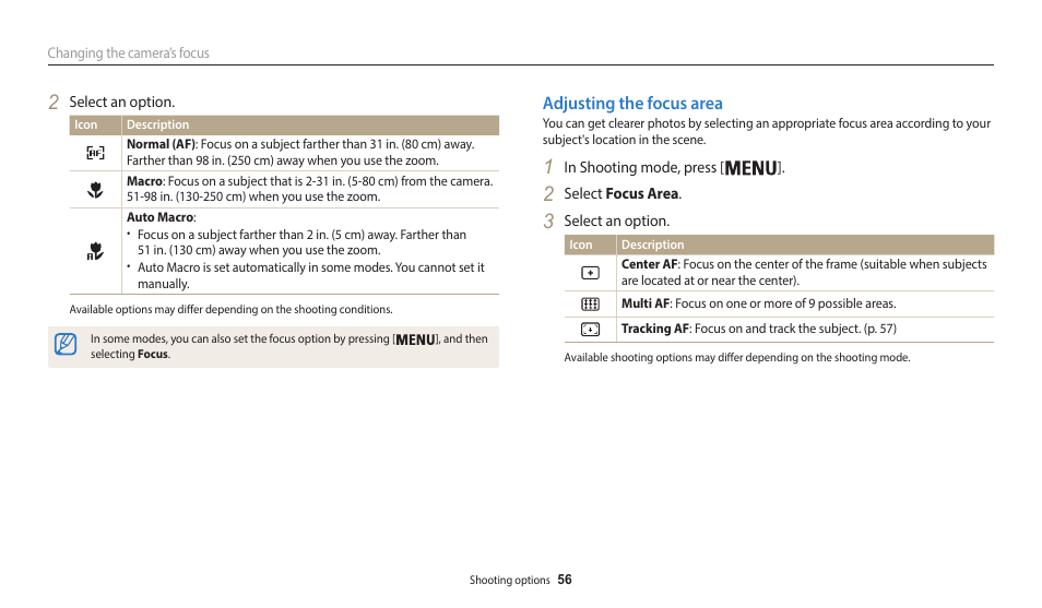 Adjusting the focus area | Samsung EC-WB50FZBPBUS User Manual | Page 57 / 140