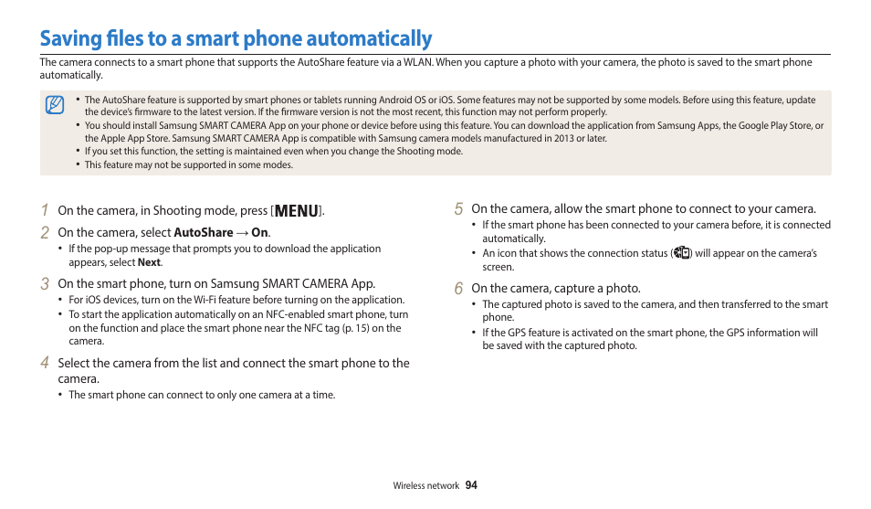 Saving files to a smart phone automatically | Samsung EC-WB50FZBPBUS User Manual | Page 95 / 140