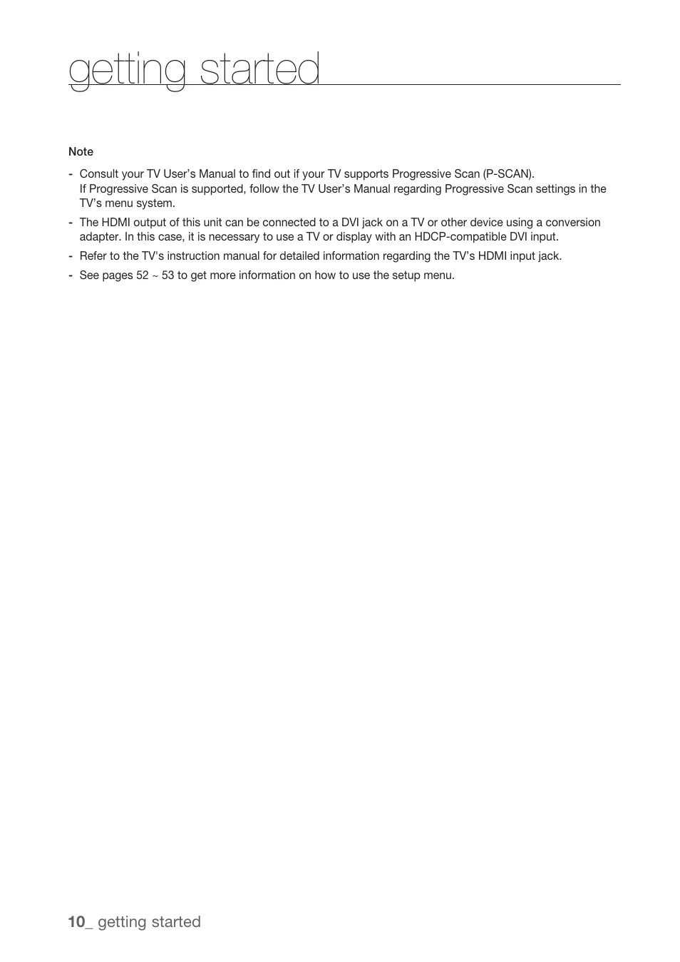Getting started | Samsung DVD-H1080R-XAA User Manual | Page 10 / 67