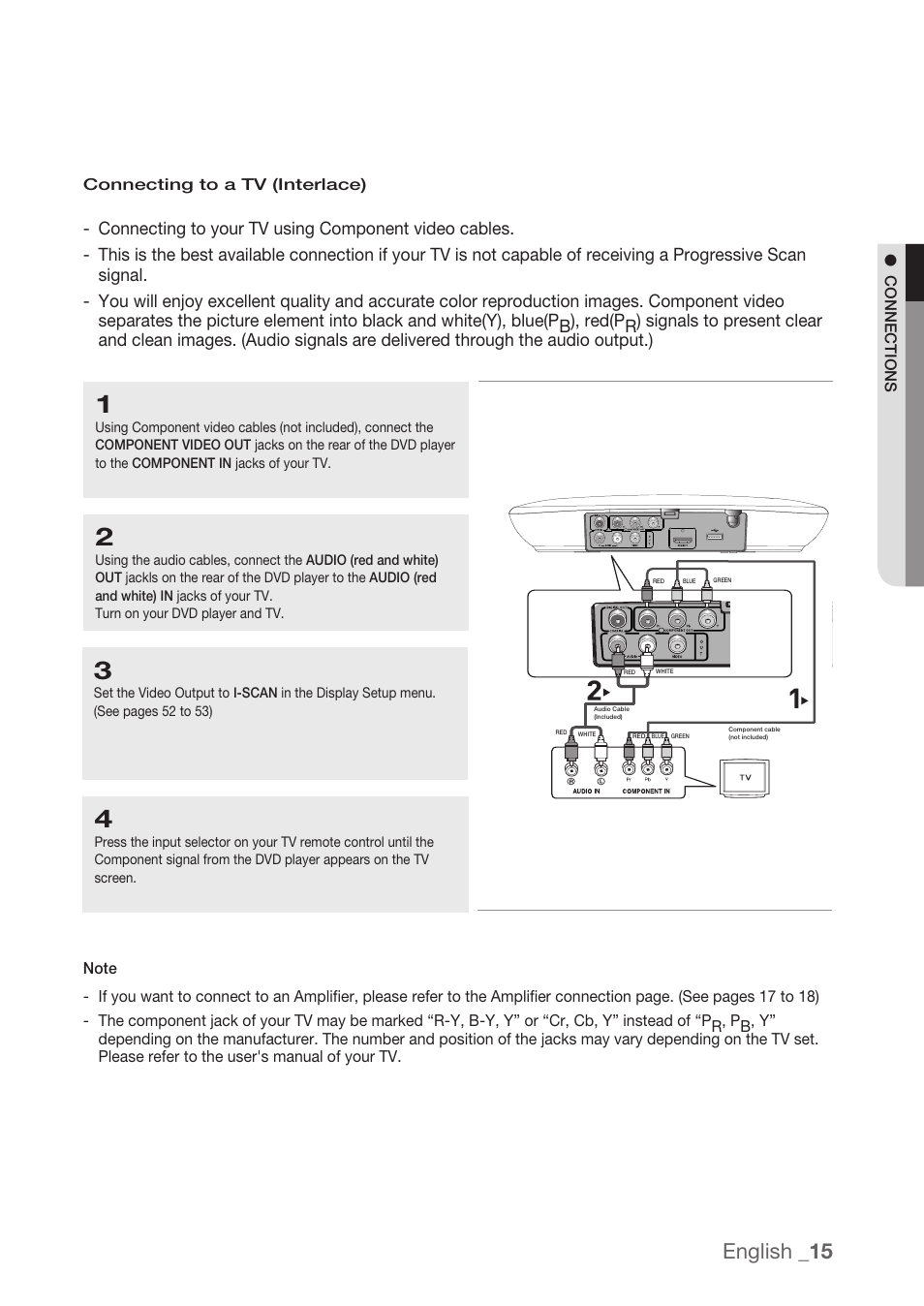 Connecting to a tv (interlace), English _1 | Samsung DVD-H1080R-XAA User Manual | Page 15 / 67