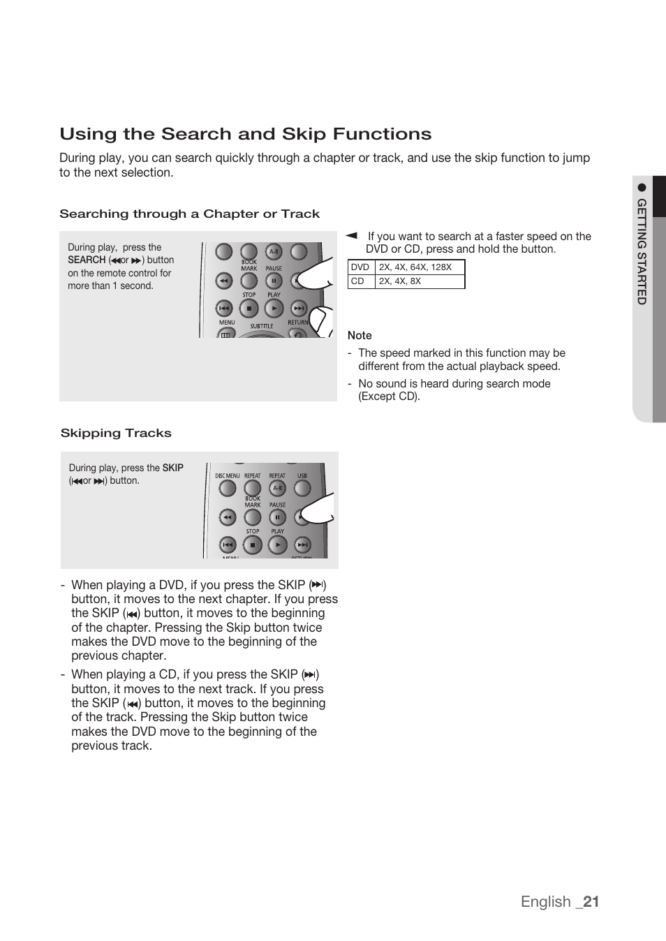 Using the search and skip functions, English _1 | Samsung DVD-H1080R-XAA User Manual | Page 21 / 67