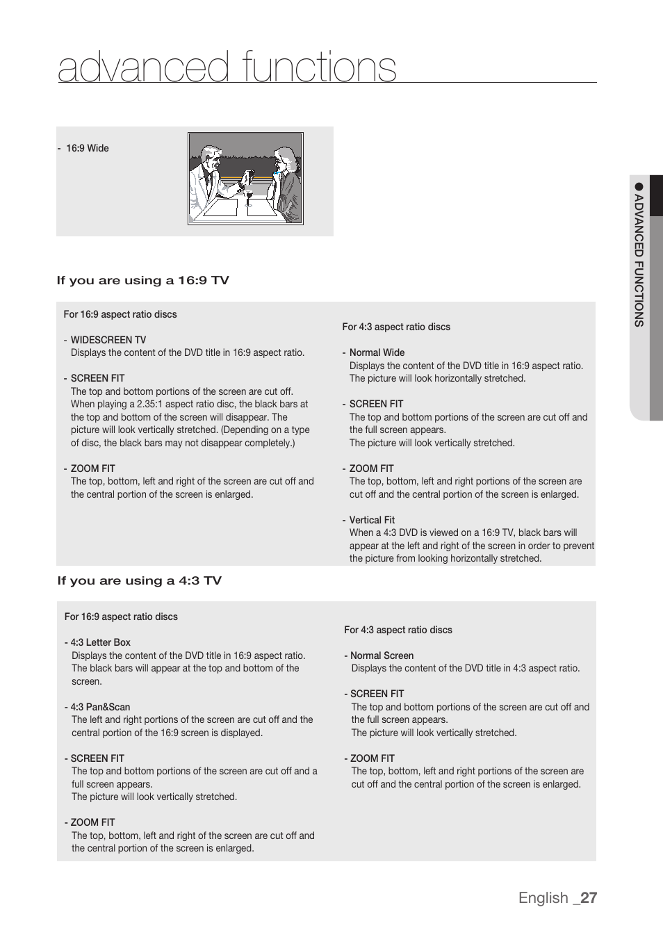 Advanced functions, English | Samsung DVD-H1080R-XAA User Manual | Page 27 / 67
