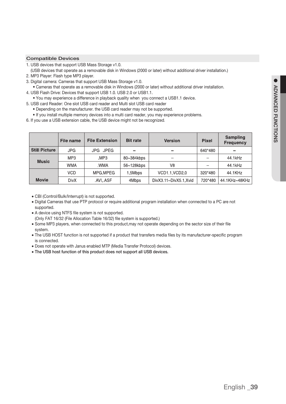 English | Samsung DVD-H1080R-XAA User Manual | Page 39 / 67
