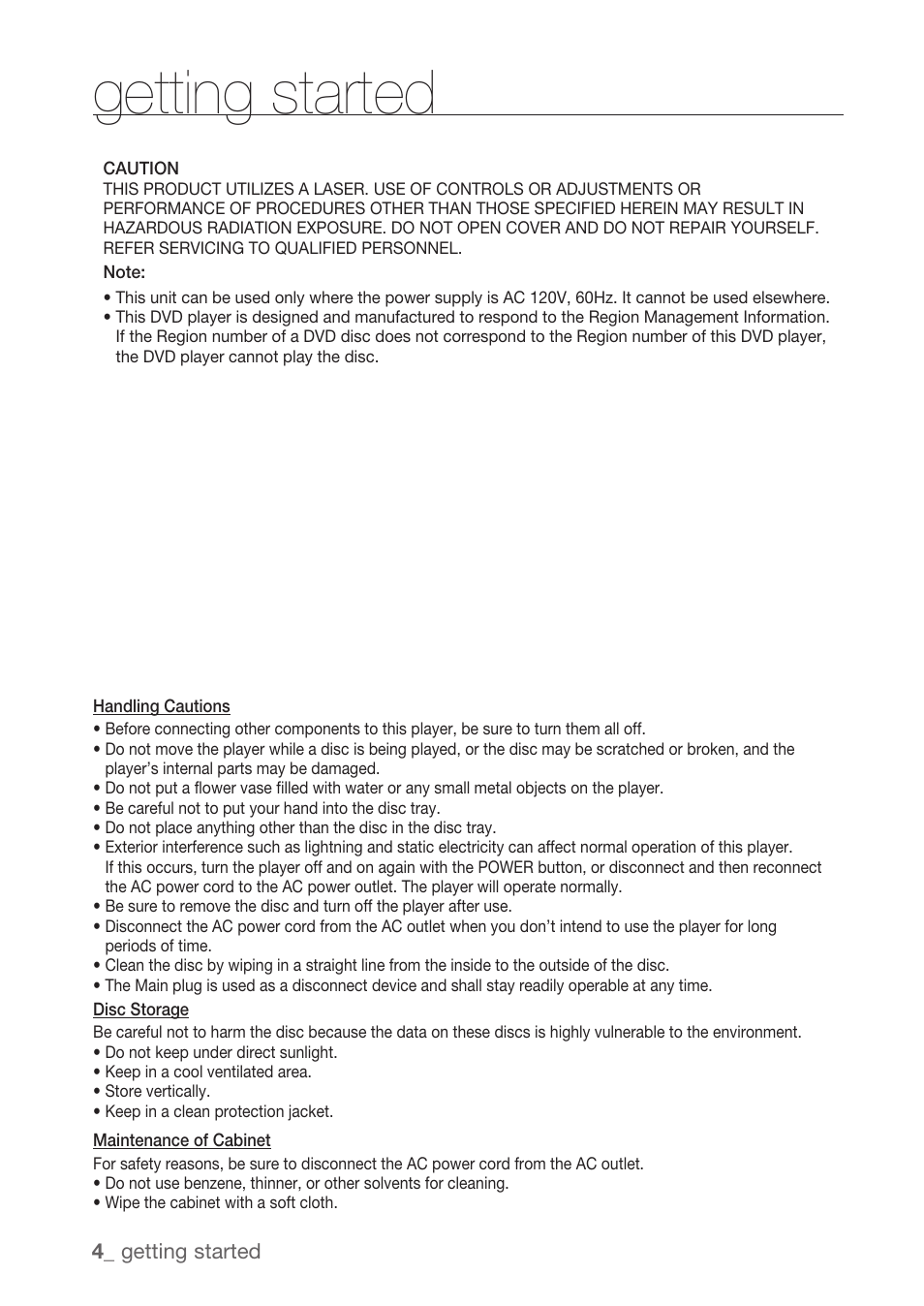 Getting started | Samsung DVD-H1080R-XAA User Manual | Page 4 / 67