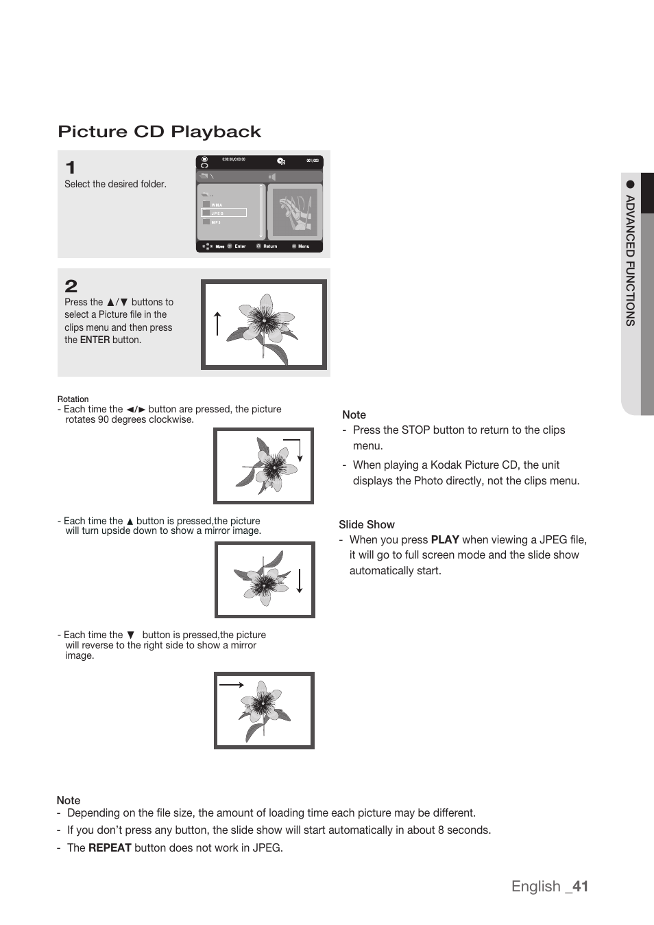 Picture cd playback, English _41 | Samsung DVD-H1080R-XAA User Manual | Page 41 / 67
