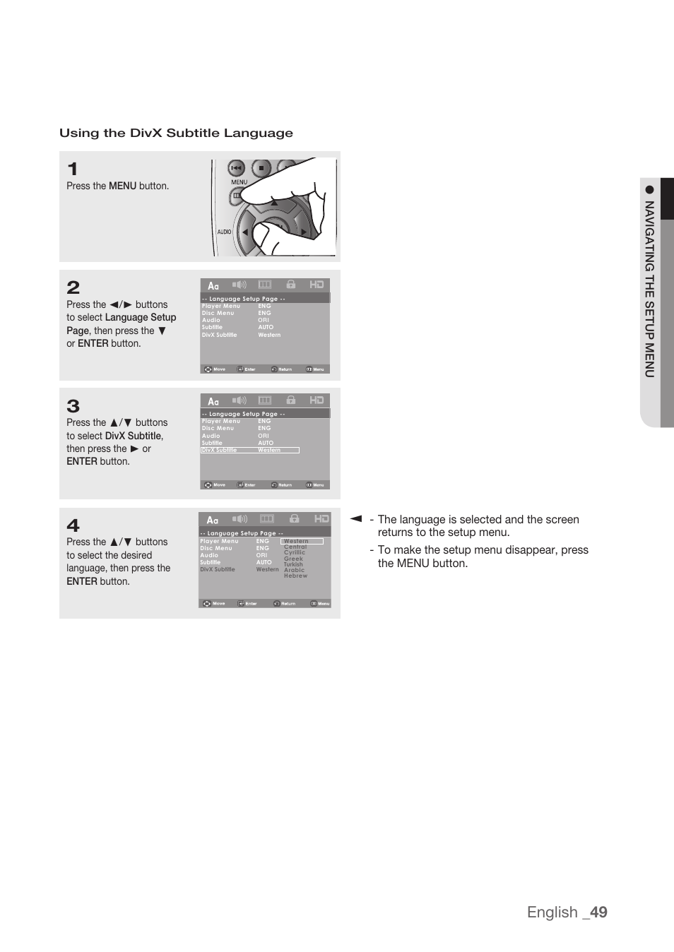 English _49 | Samsung DVD-H1080R-XAA User Manual | Page 49 / 67