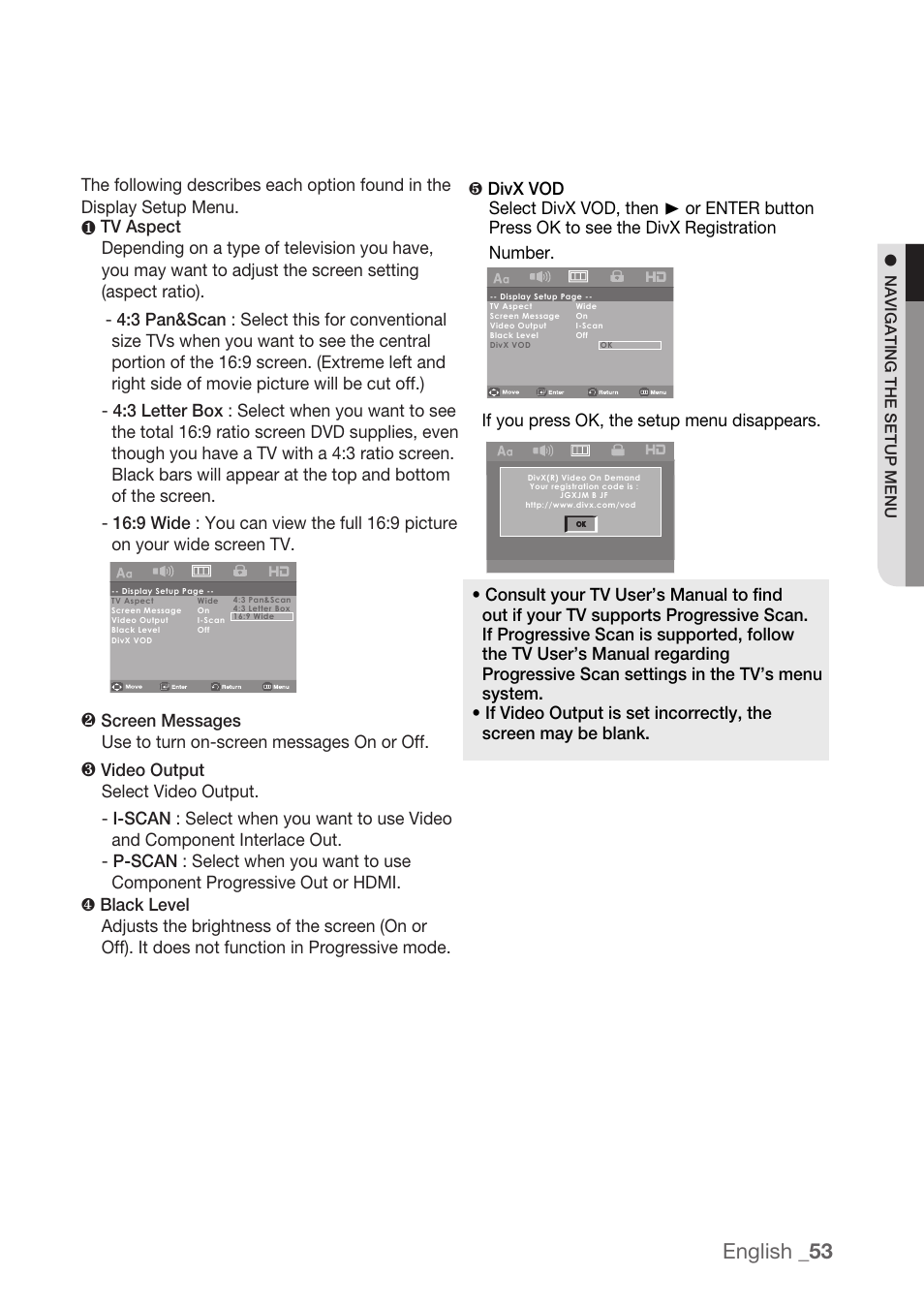 English _53, If you press ok, the setup menu disappears | Samsung DVD-H1080R-XAA User Manual | Page 53 / 67