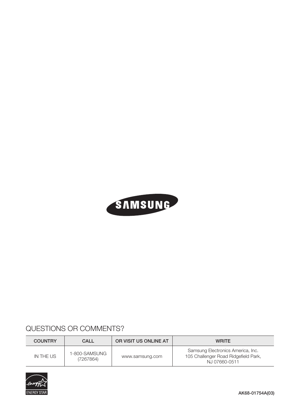 Questions or comments, Electronics | Samsung DVD-H1080R-XAA User Manual | Page 67 / 67