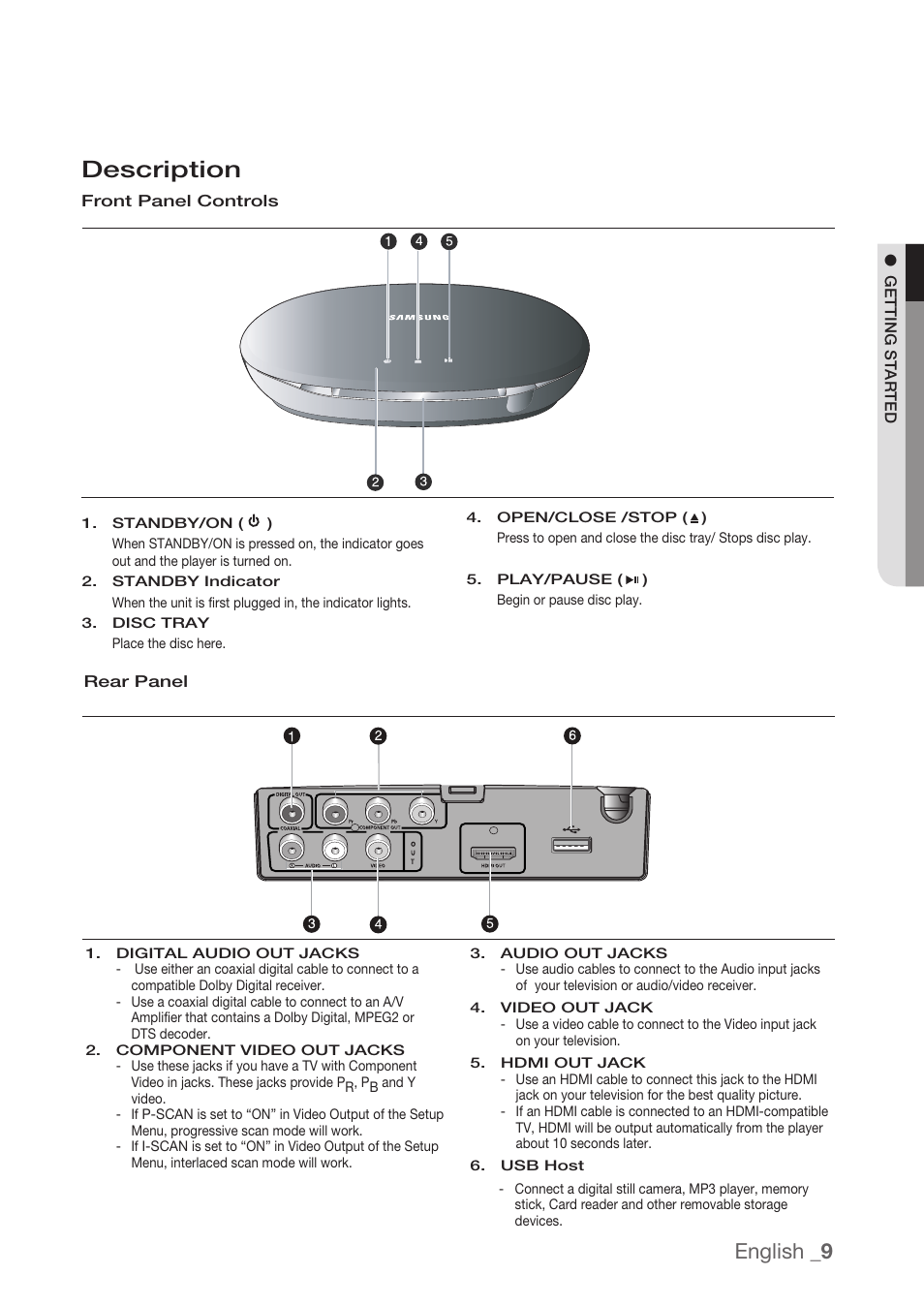 Description, English | Samsung DVD-H1080R-XAA User Manual | Page 9 / 67