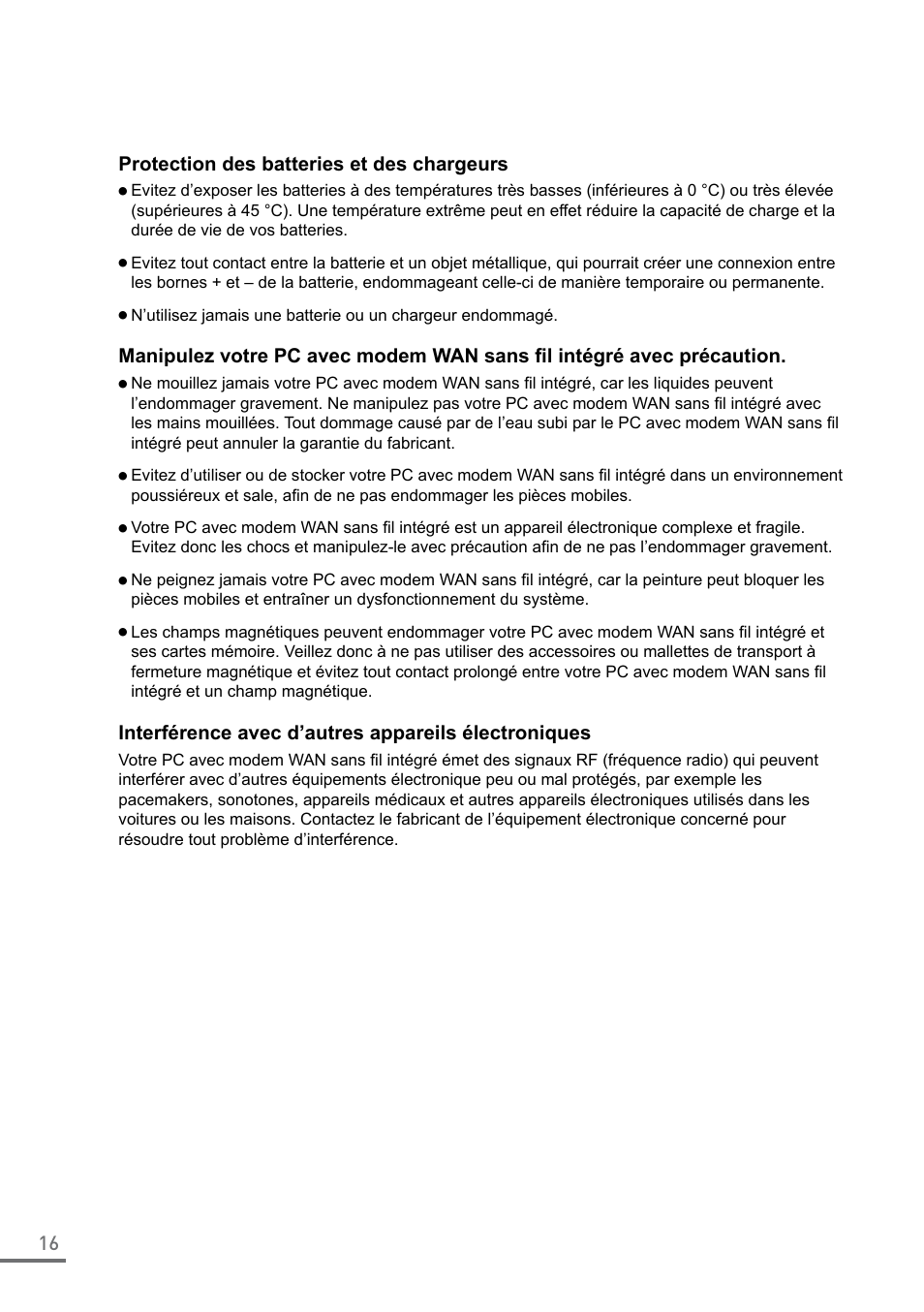 16 protection des batteries et des chargeurs, Interférence avec d’autres appareils électroniques | Samsung XE500C21-A04US User Manual | Page 16 / 87