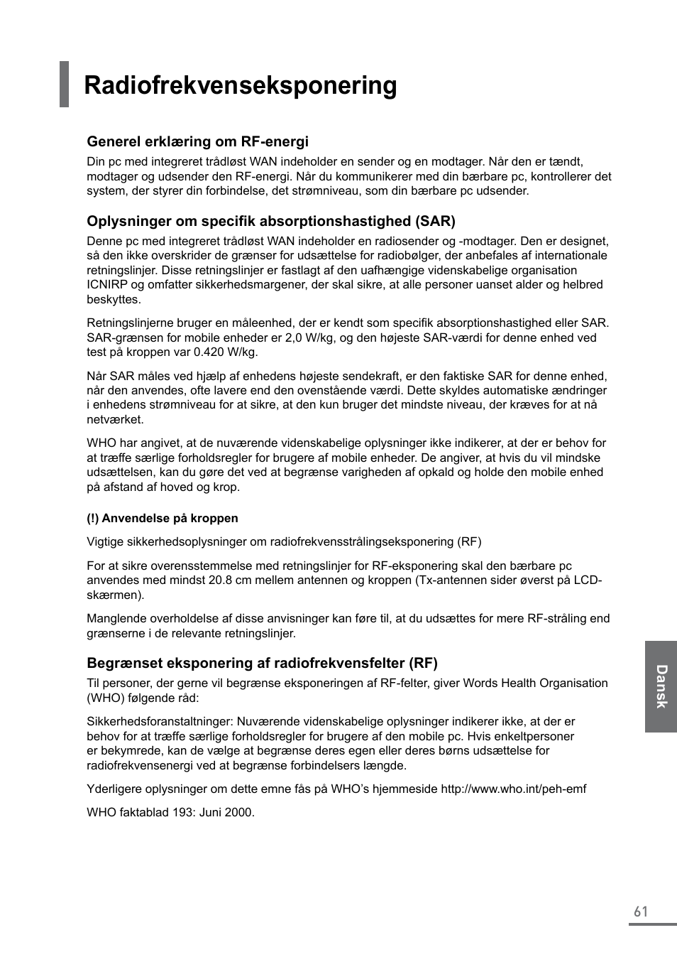 Radiofrekvenseksponering | Samsung XE500C21-A04US User Manual | Page 61 / 87