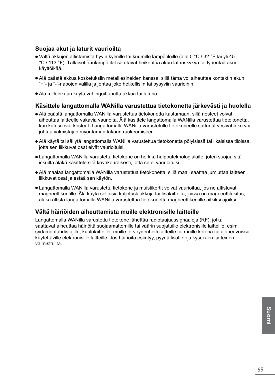 69 suo mi suojaa akut ja laturit vaurioilta | Samsung XE500C21-A04US User Manual | Page 69 / 87