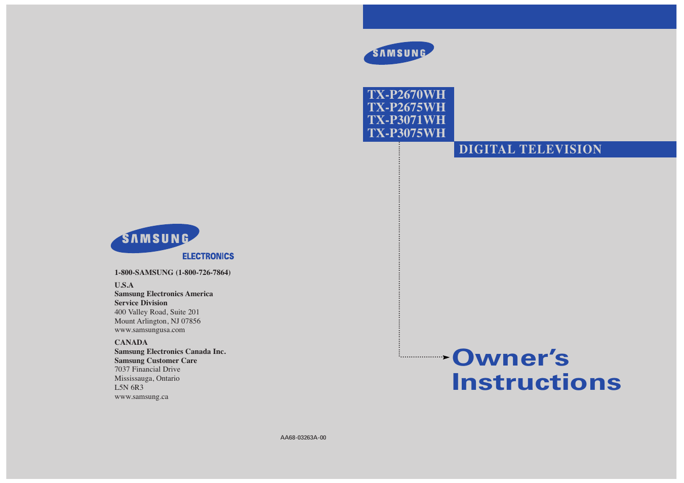 Samsung TXP3071WHX-XAA User Manual | 83 pages