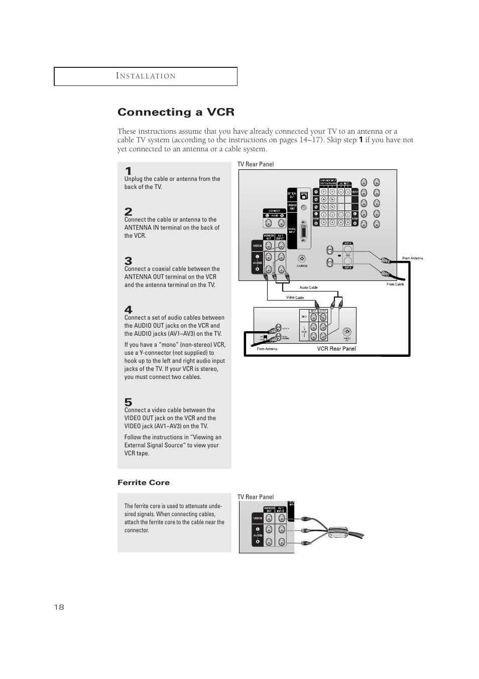 Connecting a vcr | Samsung TXP3071WHX-XAA User Manual | Page 18 / 83