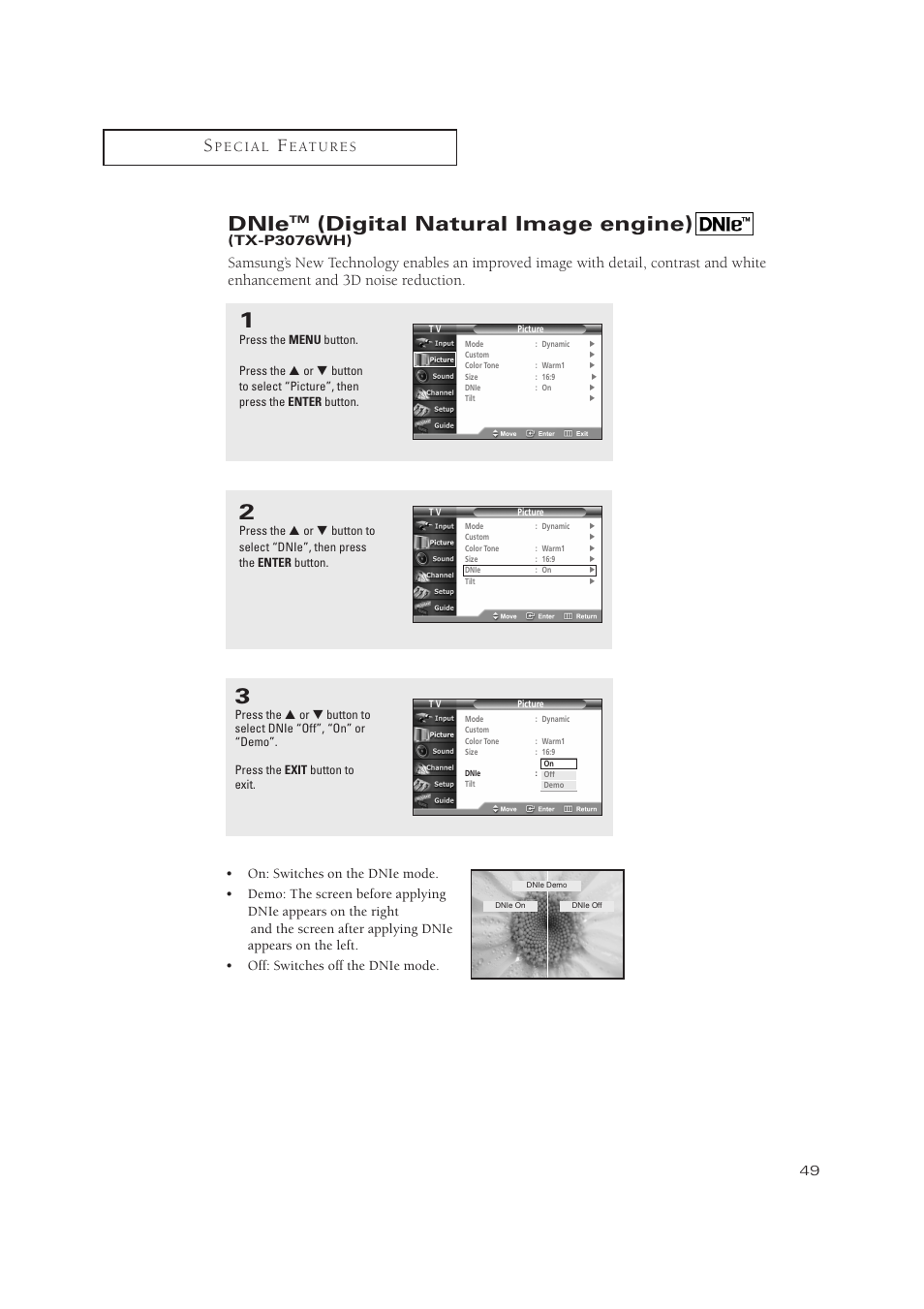 Dnie, Digital natural image engine) | Samsung TXP3071WHX-XAA User Manual | Page 49 / 83