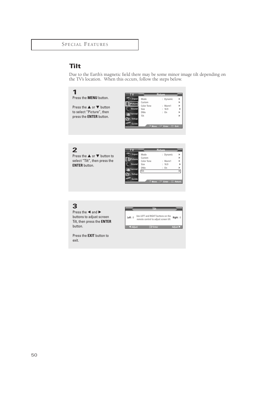 Tilt | Samsung TXP3071WHX-XAA User Manual | Page 50 / 83