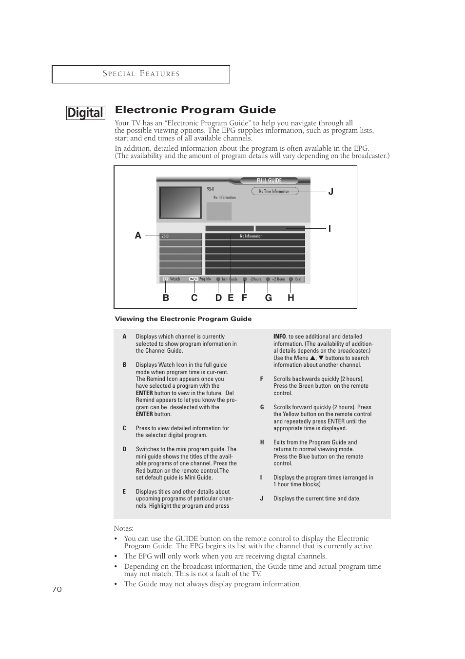 Digital, Electronic program guide | Samsung TXP3071WHX-XAA User Manual | Page 70 / 83