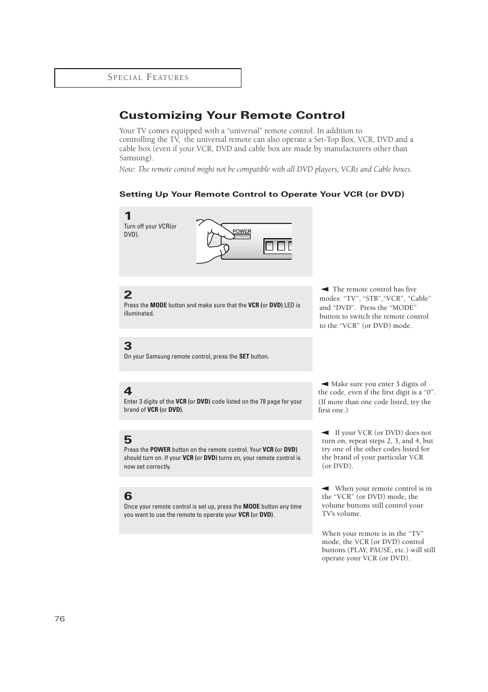 Customizing your remote control | Samsung TXP3071WHX-XAA User Manual | Page 76 / 83