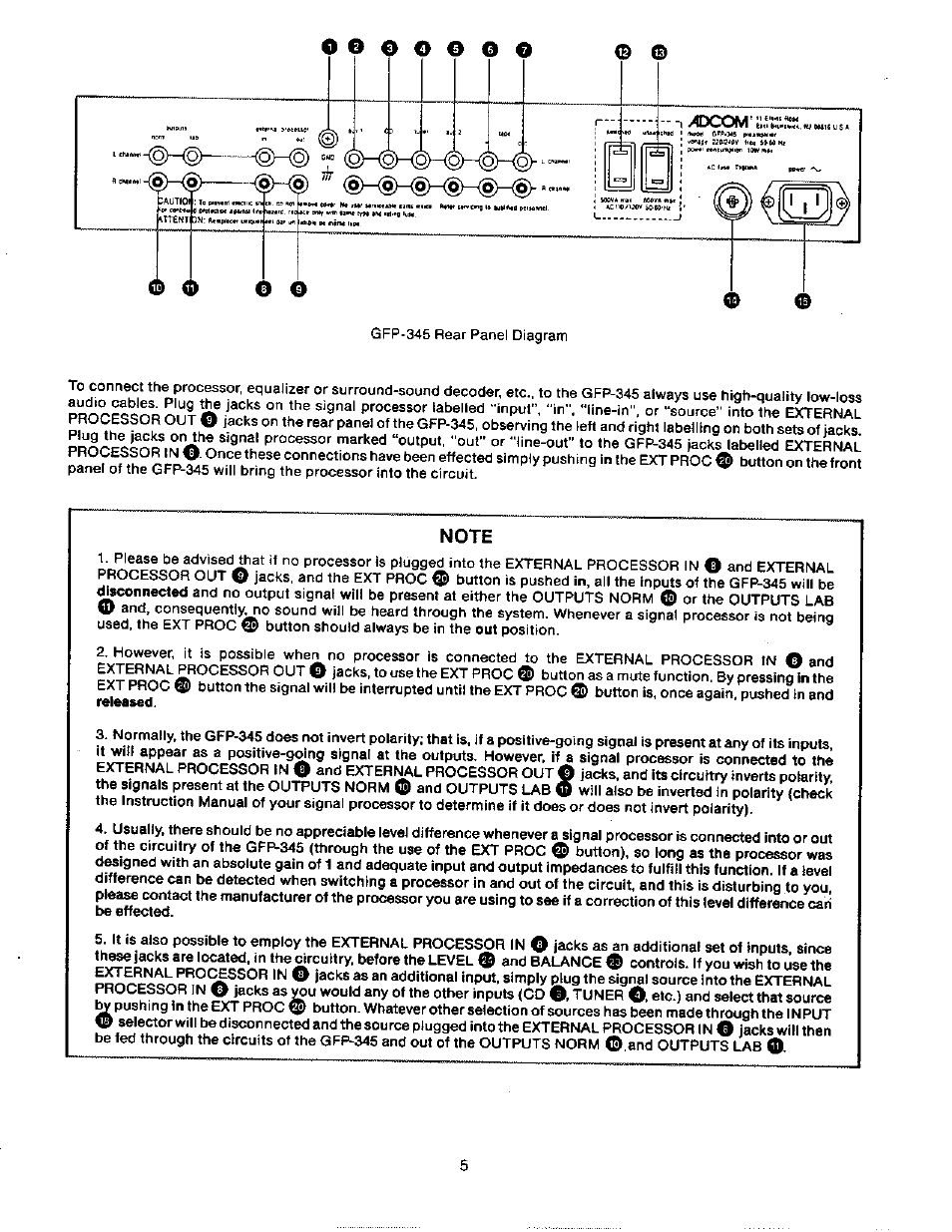 Note | Adcom GFP-345 User Manual | Page 6 / 11