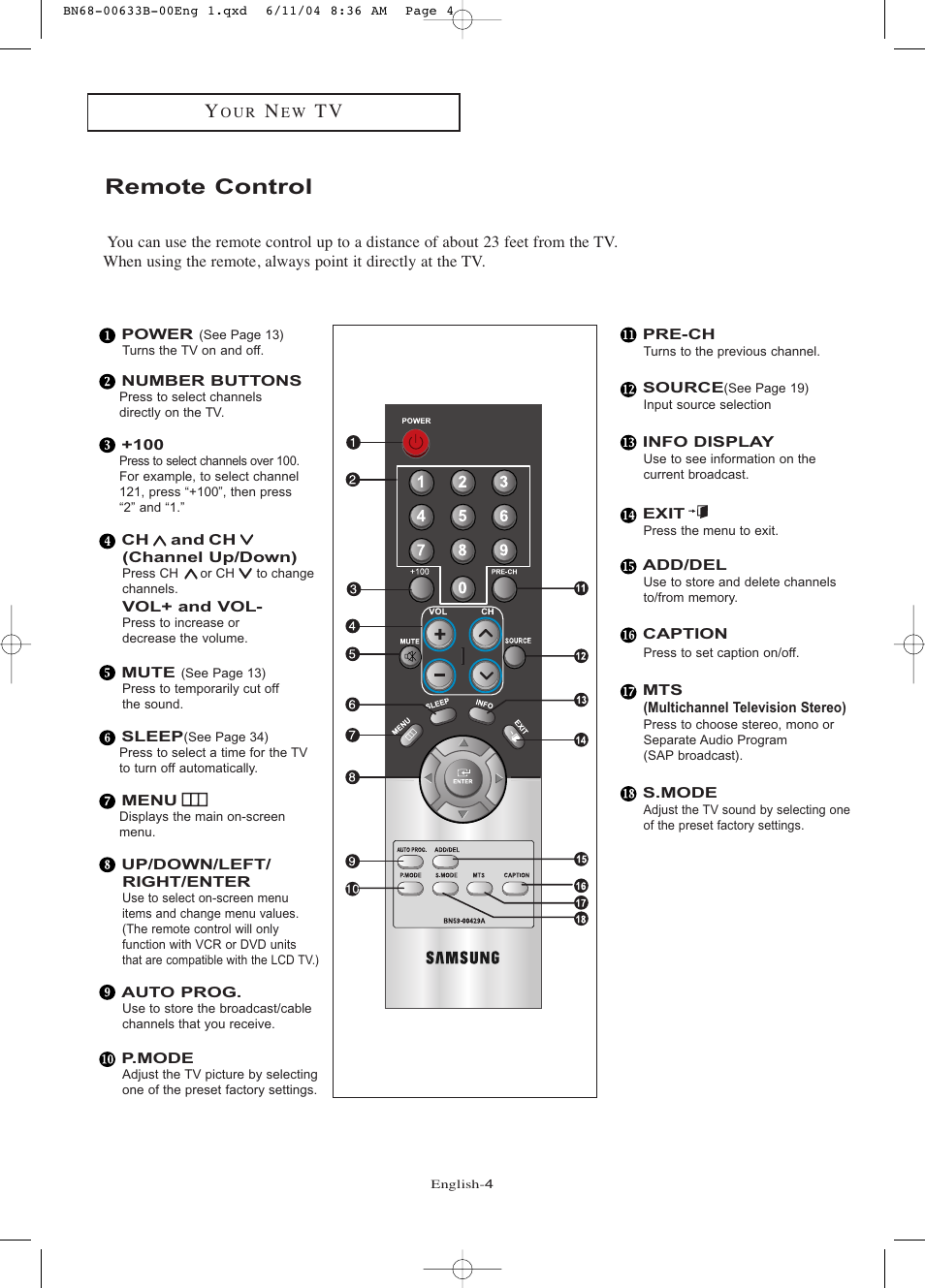 Remote control | Samsung LTP2045UX-XAC User Manual | Page 9 / 66