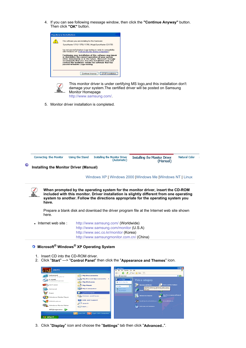 Installing the monitor driver(manual) | Samsung LS17MJVKB-XAA User Manual | Page 16 / 43