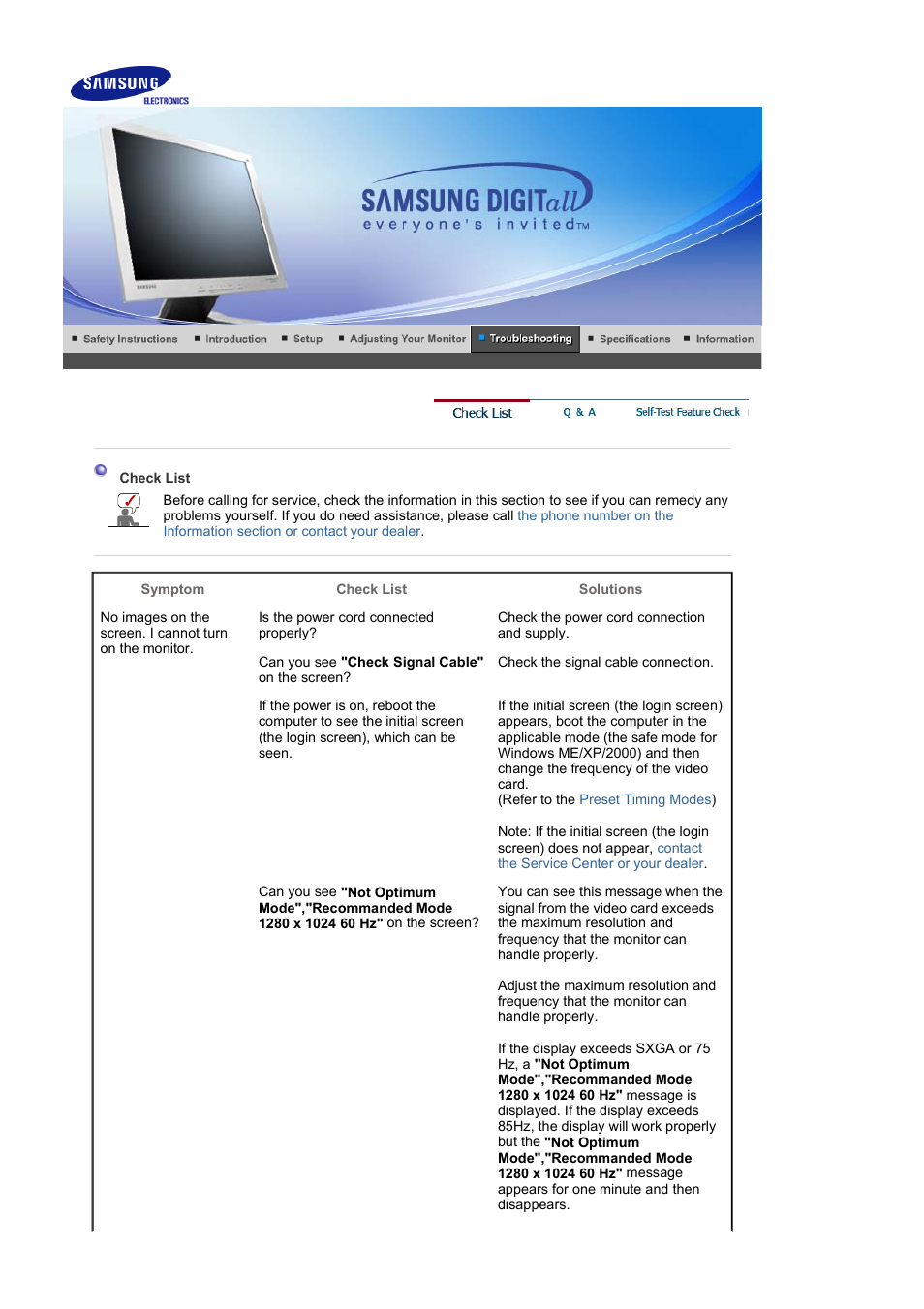 Troubleshooting, Check list | Samsung LS17MJVKB-XAA User Manual | Page 29 / 43