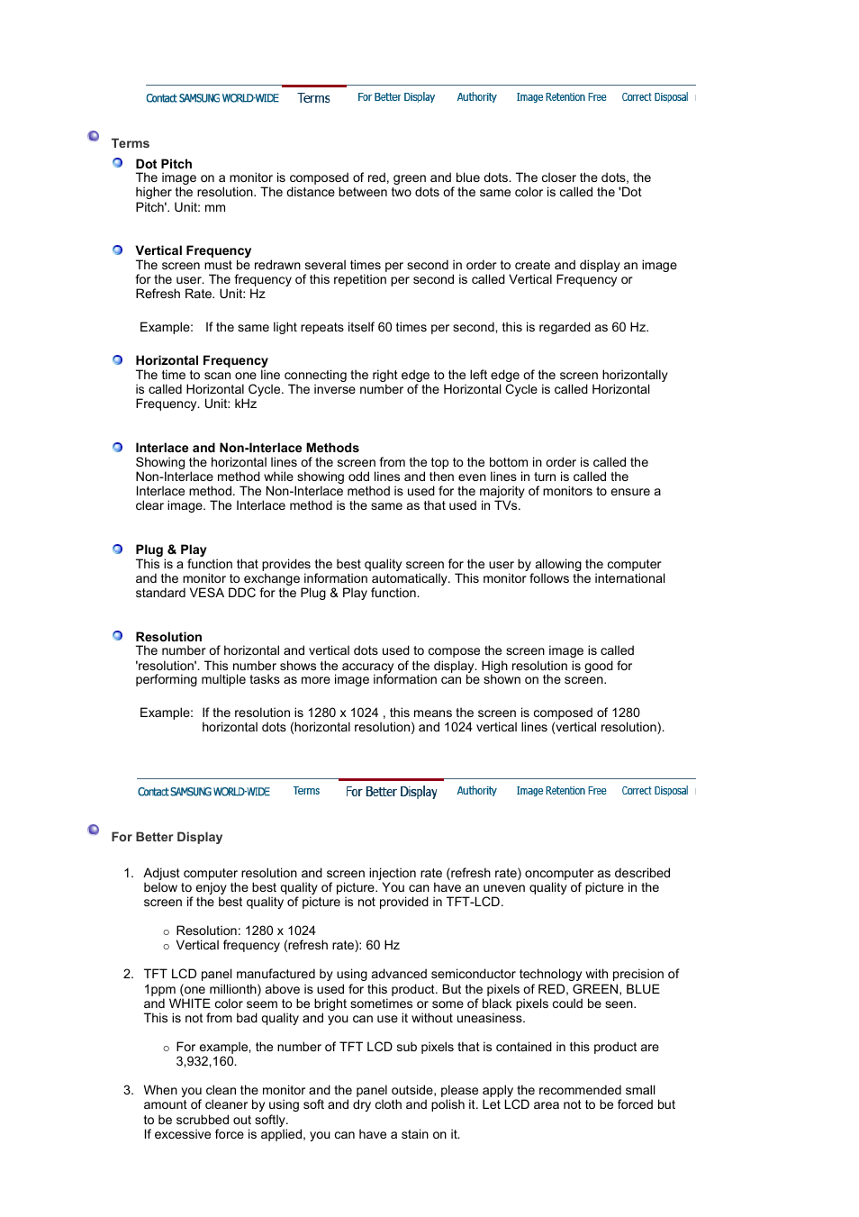 Terms, For better display | Samsung LS17MJVKB-XAA User Manual | Page 38 / 43