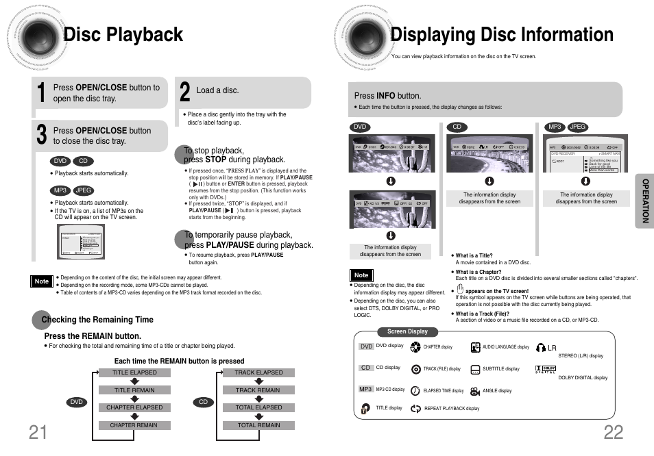 Disc playback, Displaying disc information | Samsung HTDB120TH-XAX User Manual | Page 12 / 18