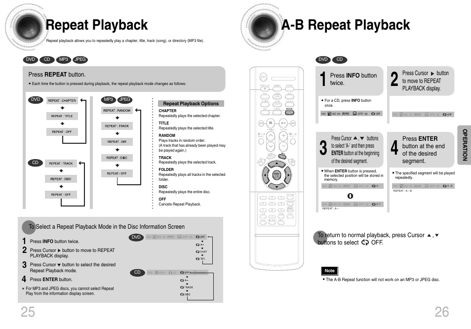 A-b repeat playback 26, Repeat playback | Samsung HTDB120TH-XAX User Manual | Page 14 / 18