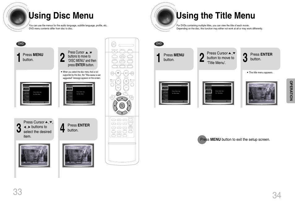 Using the title menu, Using disc menu | Samsung HTDB120TH-XAX User Manual | Page 18 / 18