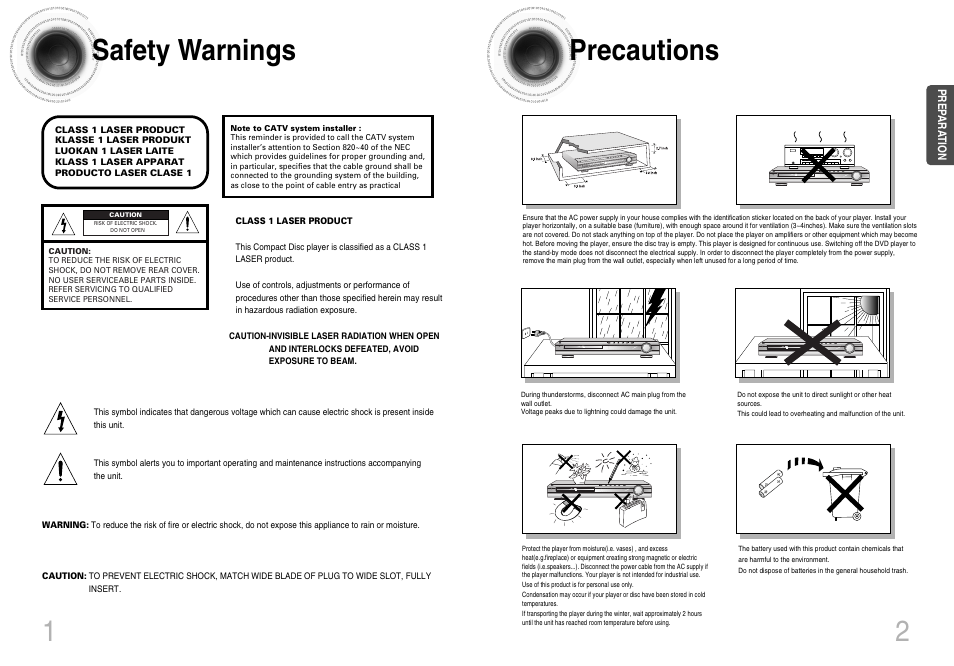 12 safety warnings, Precautions | Samsung HTDB120TH-XAX User Manual | Page 2 / 18