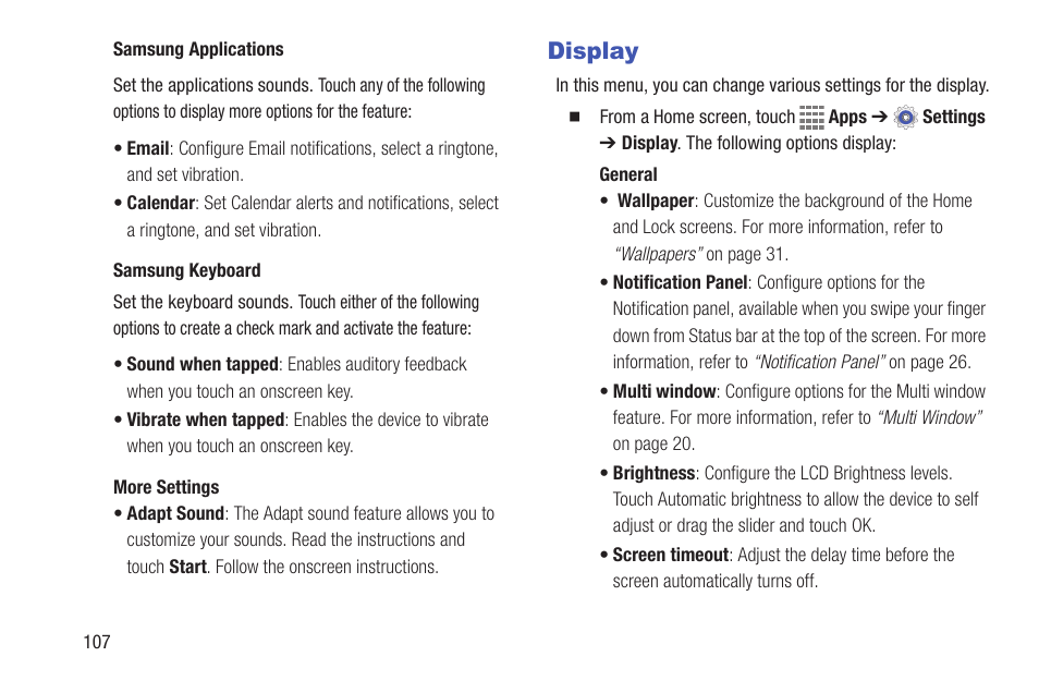 Display, Ss. for more | Samsung SM-T537VYKAVZW User Manual | Page 112 / 146