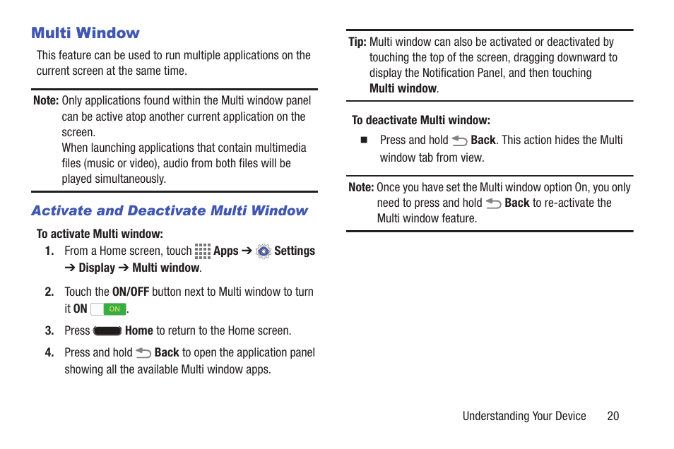 Multi window | Samsung SM-T537VYKAVZW User Manual | Page 25 / 146