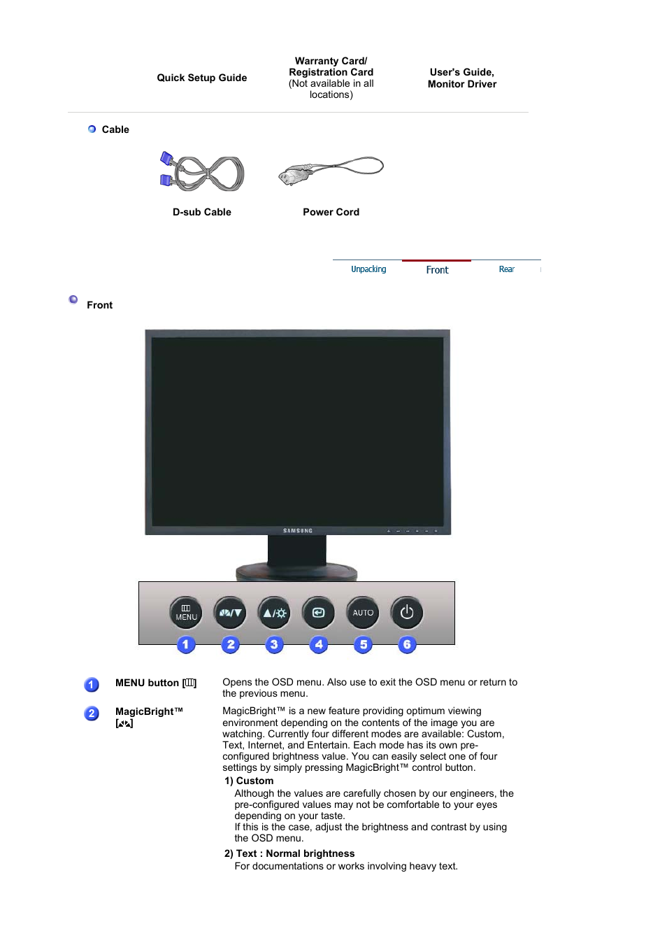 Front | Samsung LS19HANKSM-EDC User Manual | Page 11 / 46